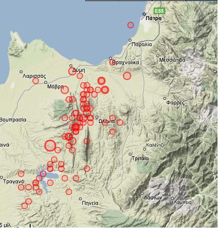 σεισμοί τελευταίων 48 ωρών σε Β.Δ Αχαία.